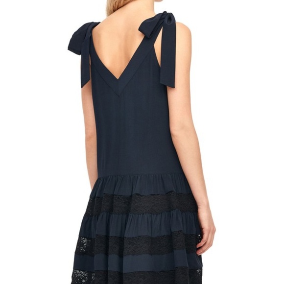 Silk and Lace Dress with Shoulder Tie - Picture 2 of 7